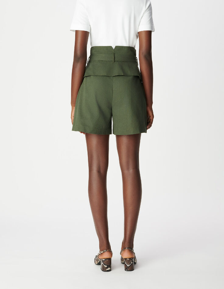 Khaki Shorts mit hoher Taille Damen-4