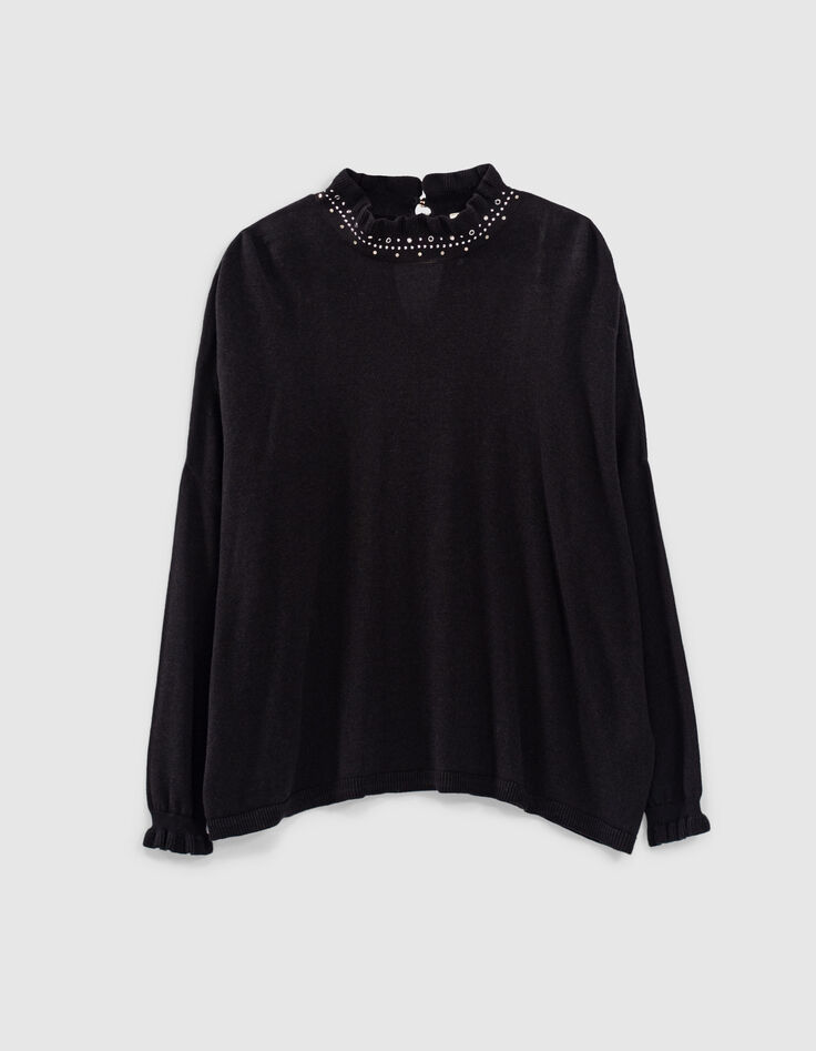 Zwarte cape-trui Victoriaanse kraag met studs I.Code-4