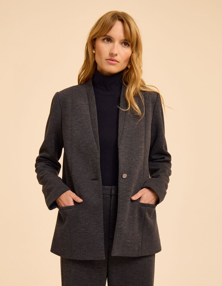 Veste de tailleur grise maille faux-uni I.Code-3 Veste de tailleur grise maille faux-uni I.Code-3