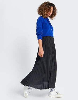 I.Code black pleated long skirt with letter braid