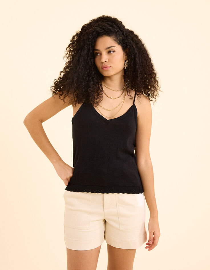 Top fines bretelles noir tricot pailleté I.Code-4 Top fines bretelles noir tricot pailleté I.Code-4
