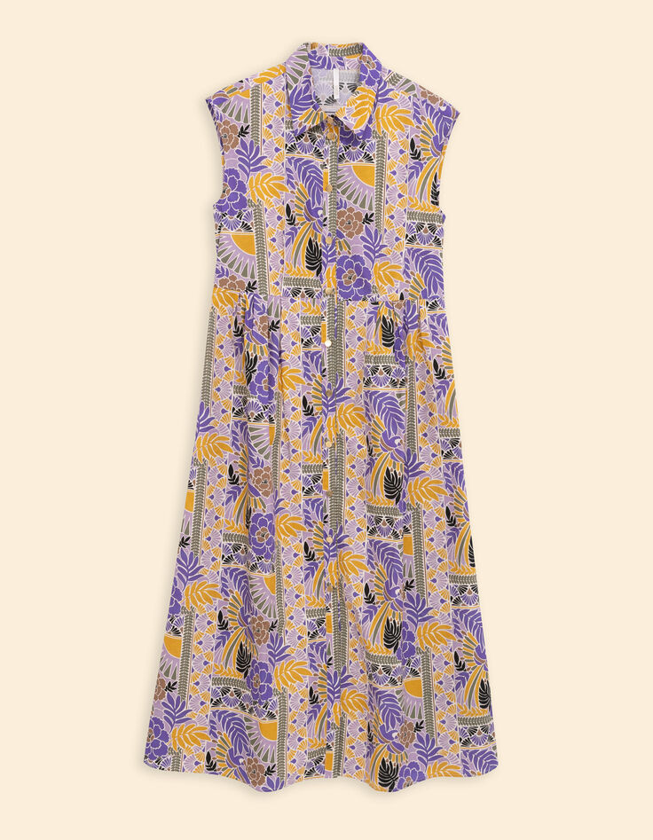 Robe chemise longue parme imprimé perroquets I.Code-7