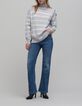 Damen Strickpullover ecru gestreift grau-5