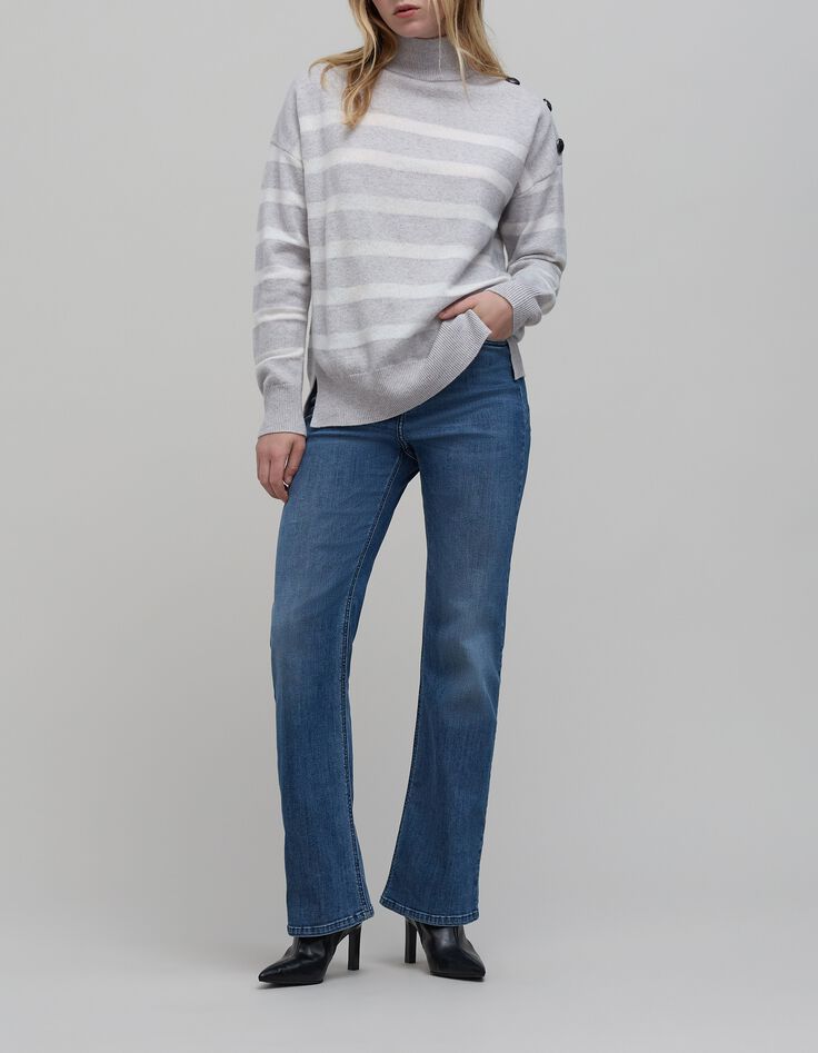 Damen Strickpullover ecru gestreift grau-5