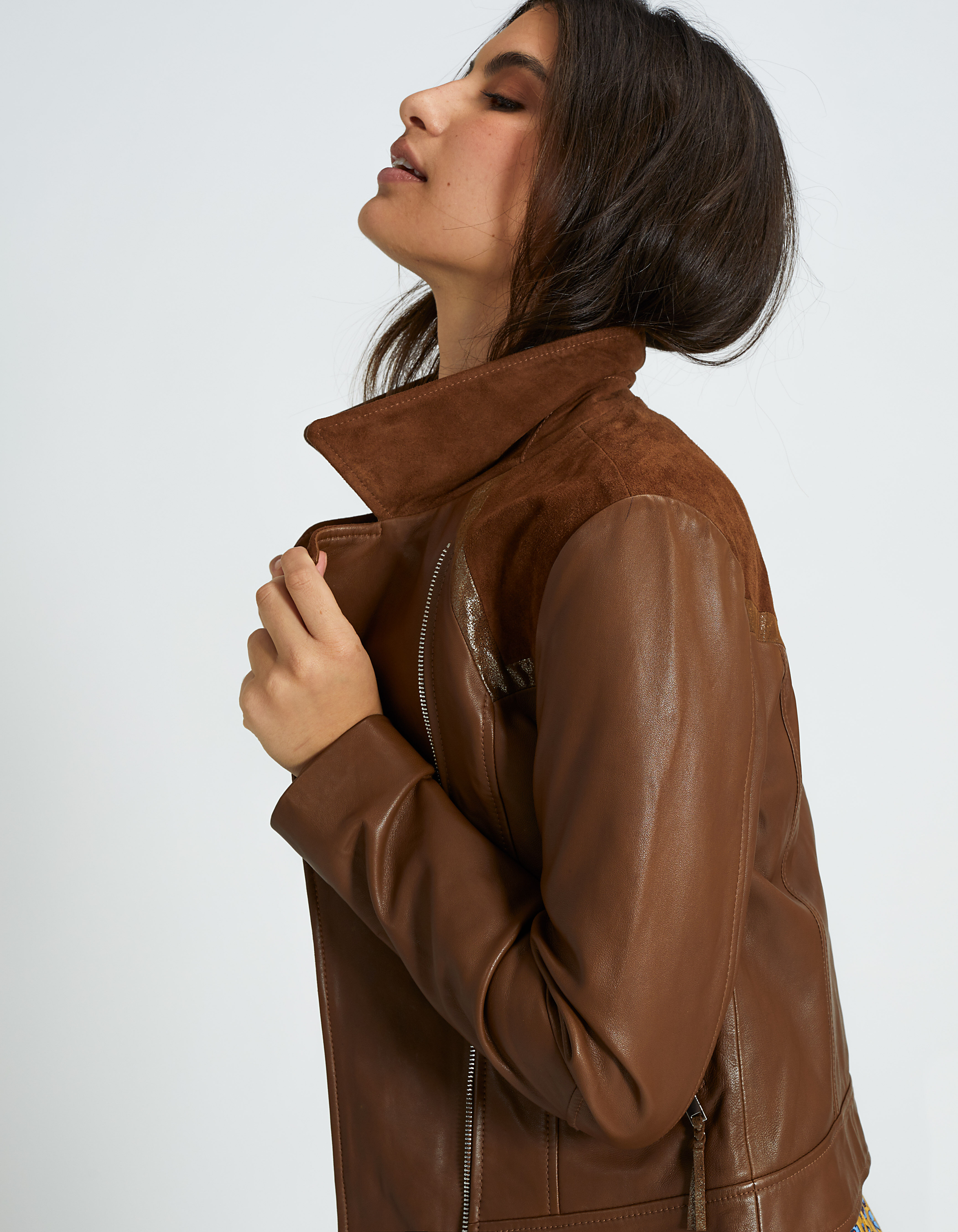 I.Code sand leather biker jacket