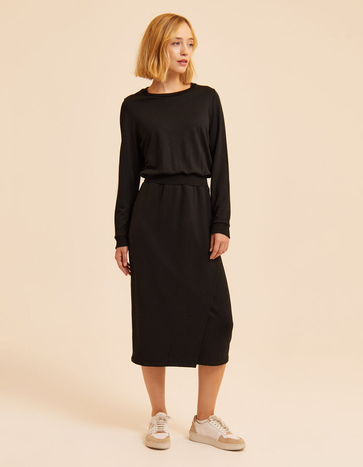 Robe longue noire molleton monogramme I.Code-2