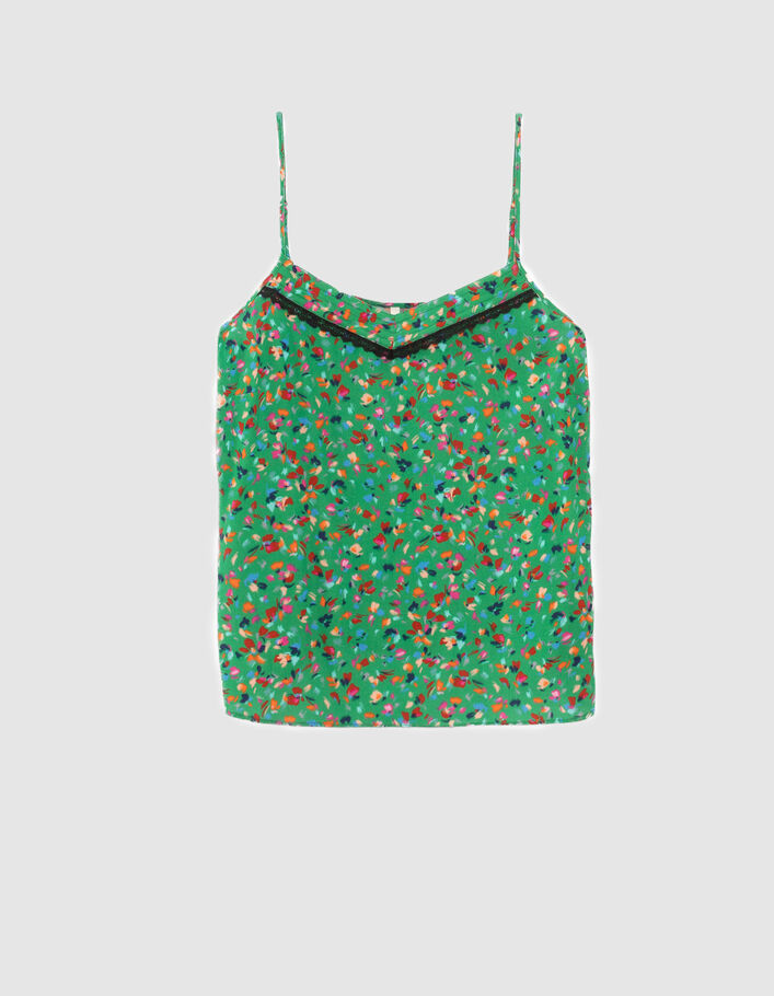 I.Code meadow green lingerie top with floral tachist print - I.CODE