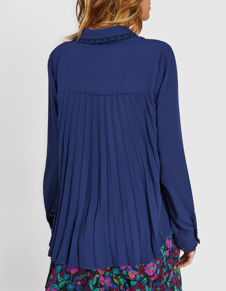 Indigoblaue, flie&szlig;ende Bluse mit plissiertem R&uuml;cken I.Code-3