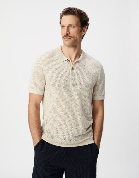 Beiges Herrenpoloshirt, Lochstrick - IKKS