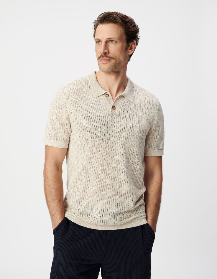 Beiges Herrenpoloshirt, Lochstrick-1