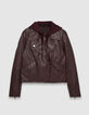 Veste cuir bordeaux esprit motard capuche amovible Femme-7