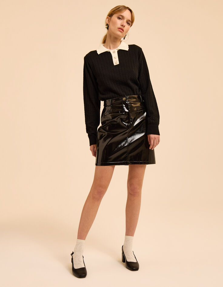 I.Code black vinyl short skirt-1