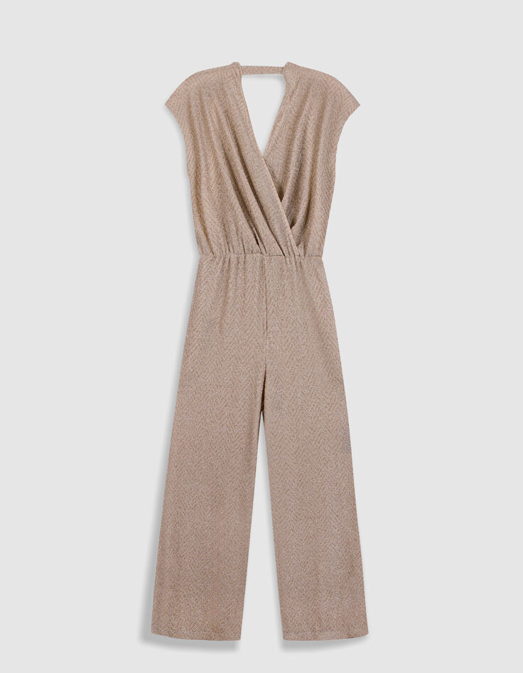 Beige Fischgr&auml;ten-Lurex-Hosenanzug f&uuml;r Frauen-7