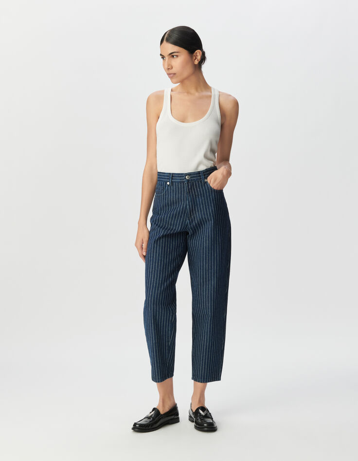 Gerade geschnittene Cropped-Damenjeans Streifenmotiv-2