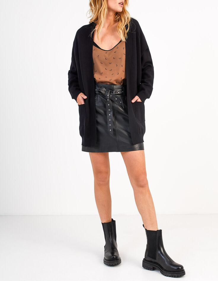 I.Code black knit coat with press studs on sides-1