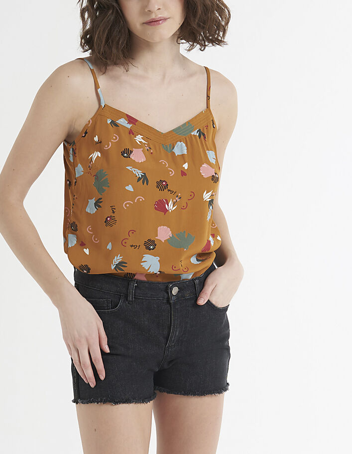 I.Code larch fun print lingerie-style top - I.CODE
