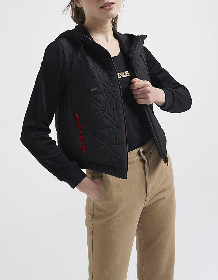 Veste noire bi matière matelassage fantaisie I.Code-4