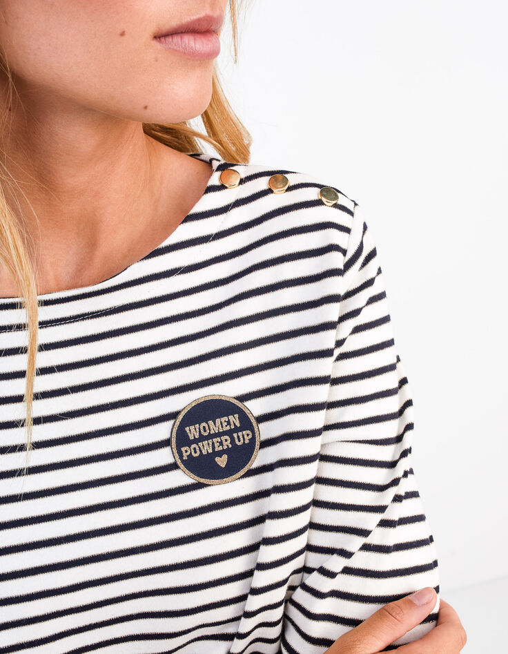Camiseta marinera blanco roto, azul marino y dorado I.Code-4