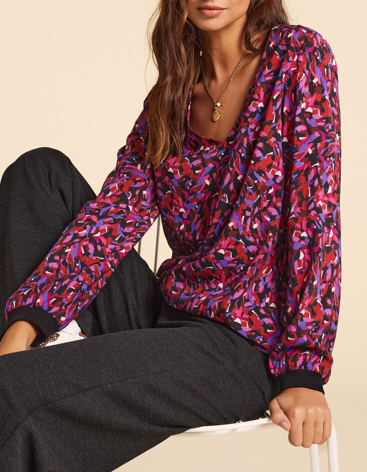 I.Code black camouflage print blouse color-1