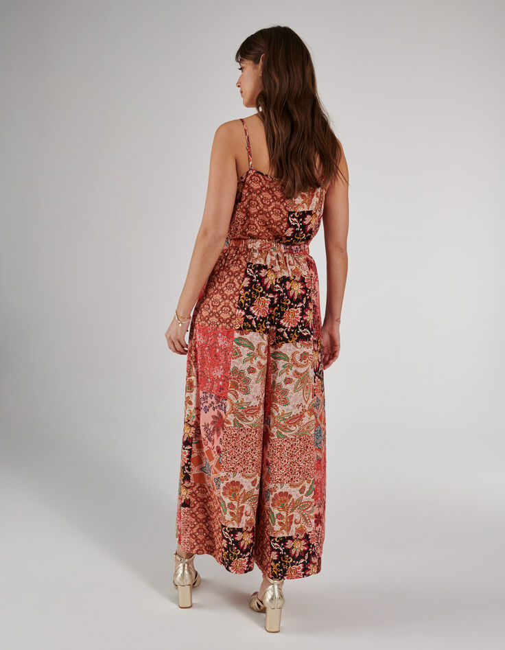 Pantalon large rose thé imprimé patchwork floral I.Code-4