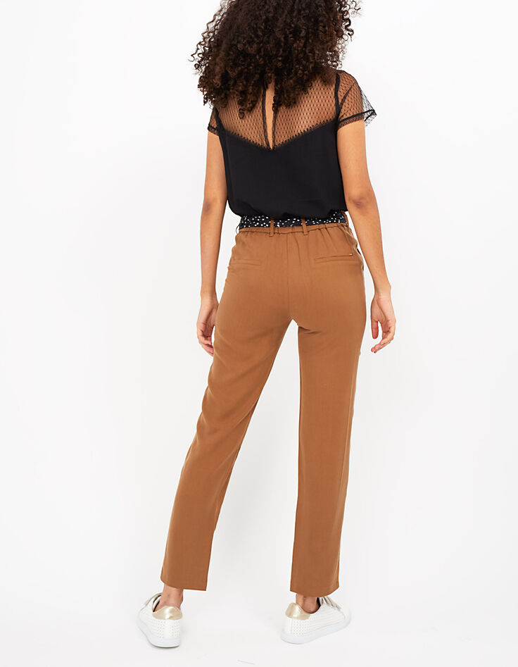Pantalon fluide sable à ceinture pois et palmiers I.Code-2