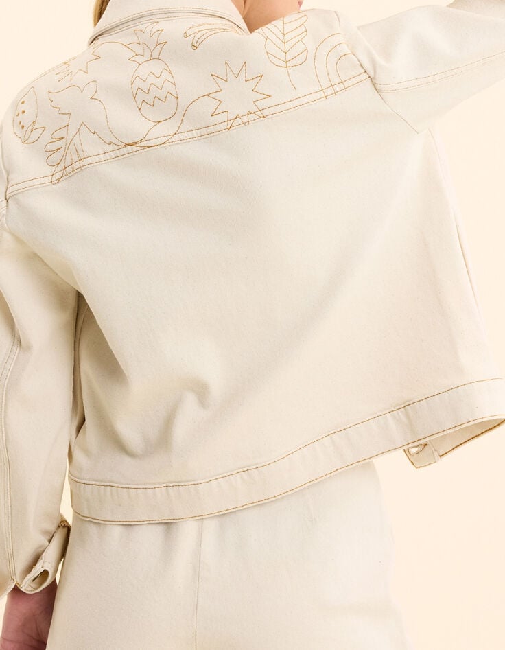 Veste en jean écru surpiqûres ocre I.Code-1