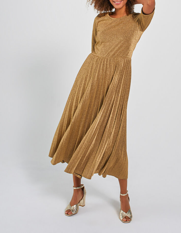 I.Code glittery gold pleated midi dress-1