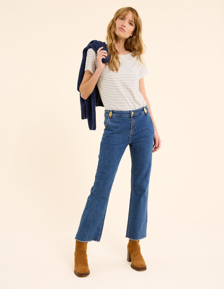 Pantalón vaquero recto azul con flecos I.Code-1