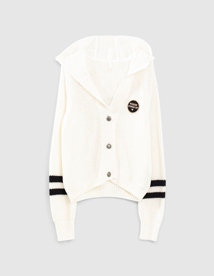 Gebroken wit gebreid vest met gestreepte mouwen I.Code-5