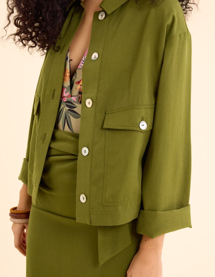I.Code khaki flowing jacket with buttoned pockets-6