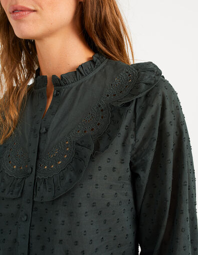 I.Code empire green blouse with embroidered dickey - I.CODE
