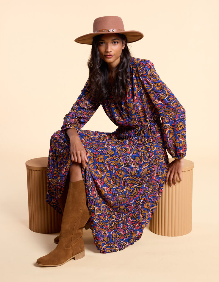 Robe longue camel imprim&eacute; cachemire multico I.Code-1
