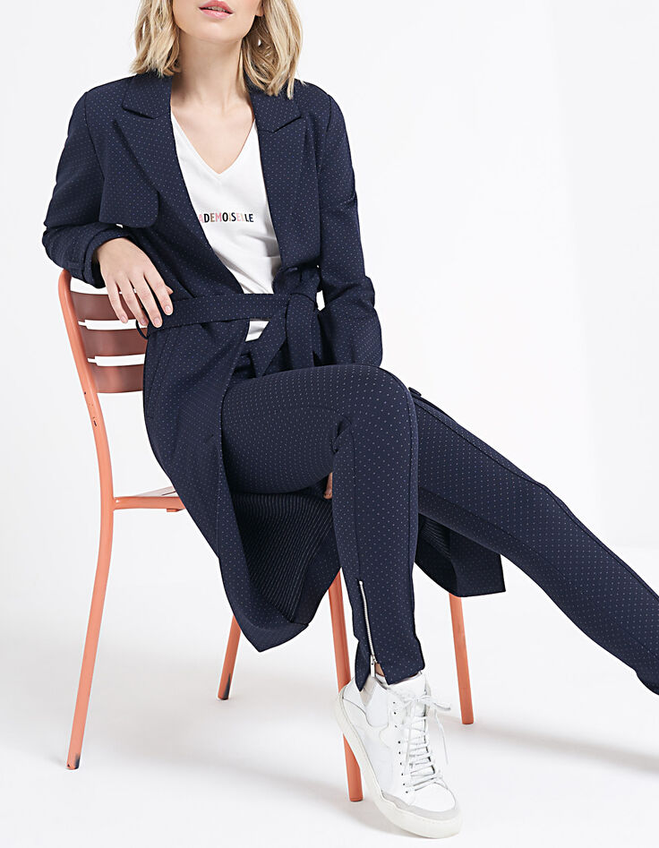 I.Code navy minimalist jacquard knit trench coat-5