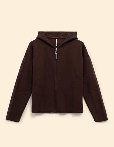 Gilet zippé à capuche en maille marron I.Code