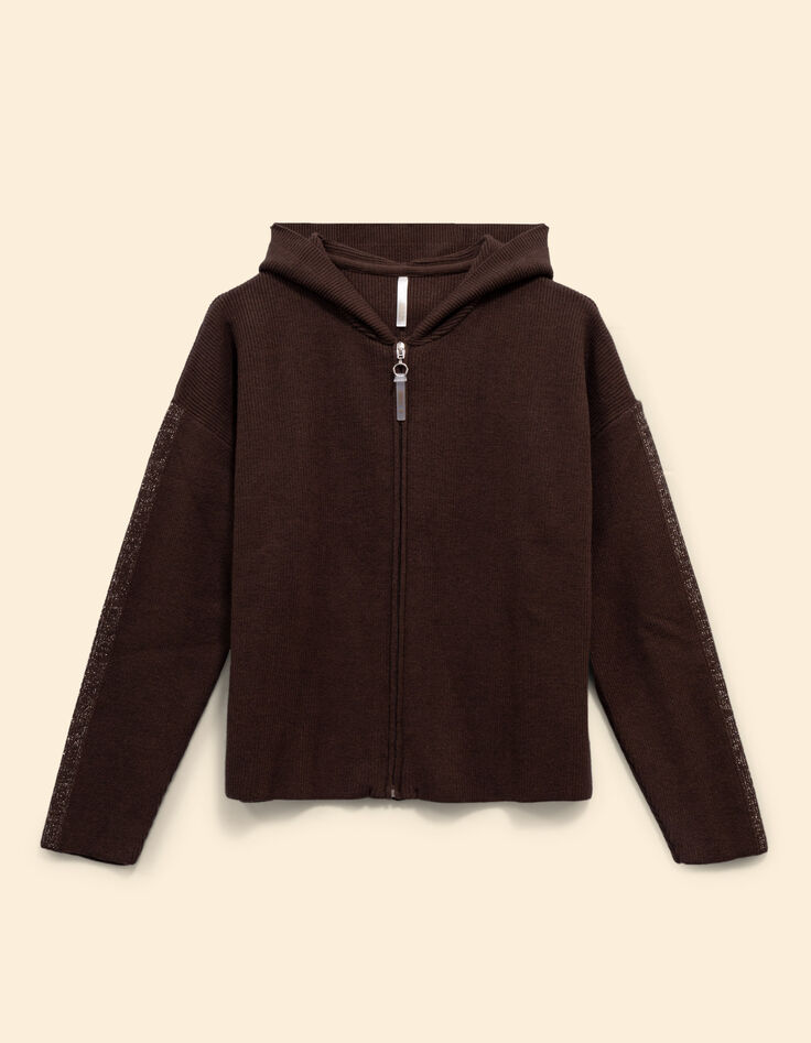 Gilet zippé à capuche en maille marron I.Code-1