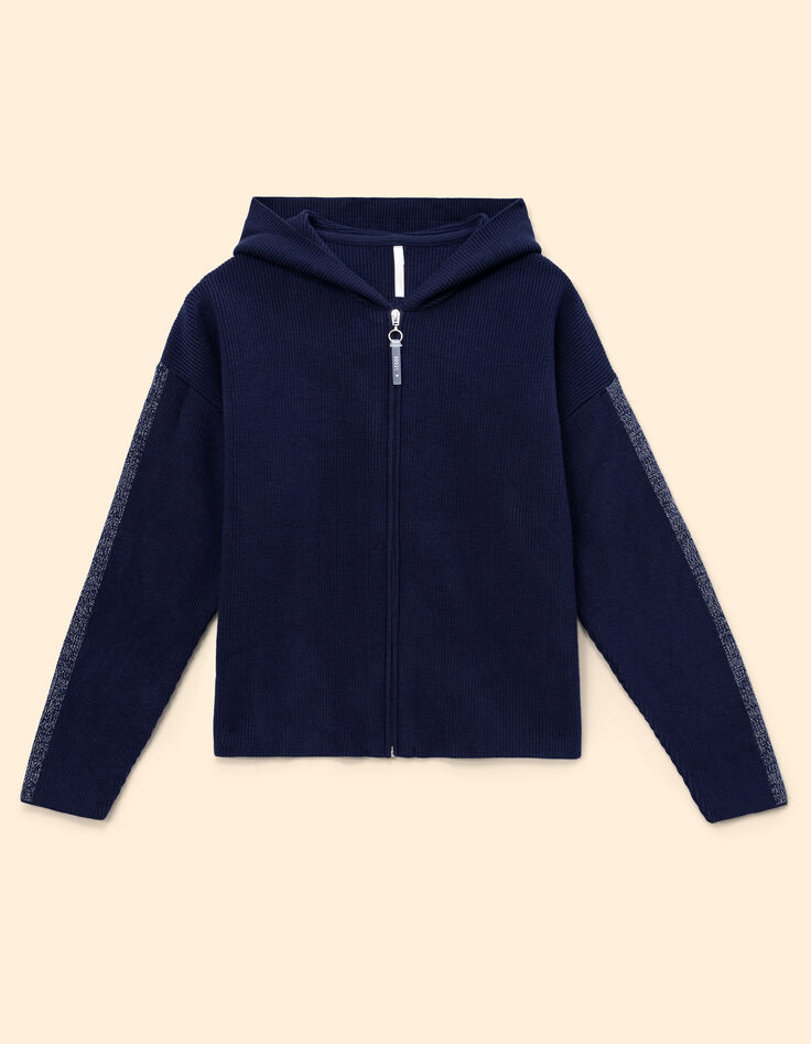 Marineblaue Kapuzenjacke Zip und Rippstrick I.Code-6