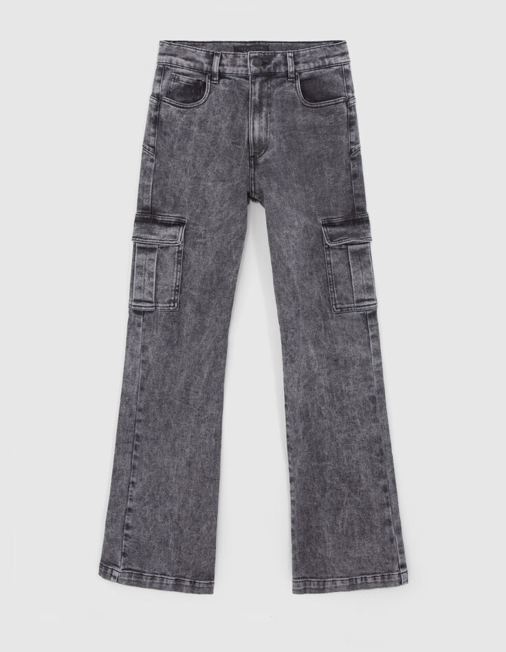 Ausgestellte schwarze Damen-Cargo-Jeans in Washed-Optik -6
