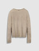 Beigefarbener Wollstrickpullover f&uuml;r Damen mit Trompe-l'oeil-Kragen-7