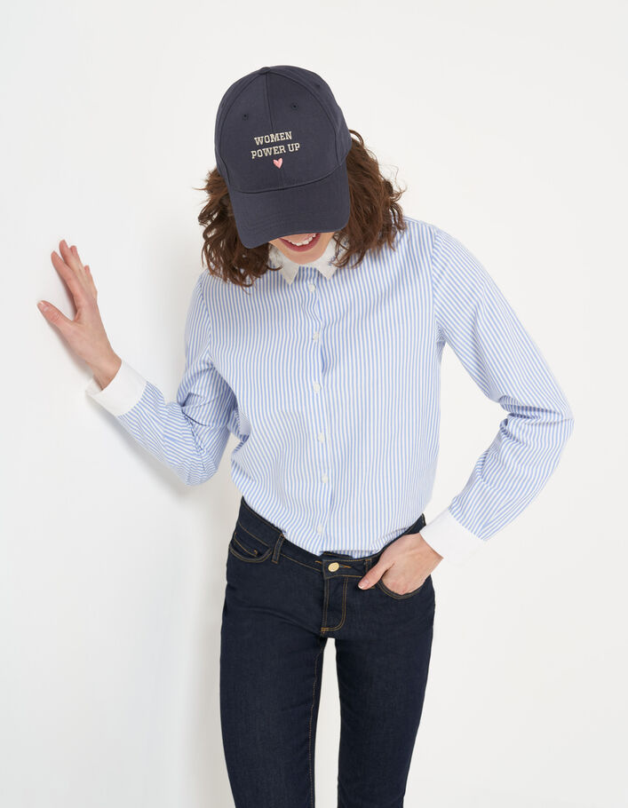 I.Code light blue striped shirt with embroidered collar - I.CODE