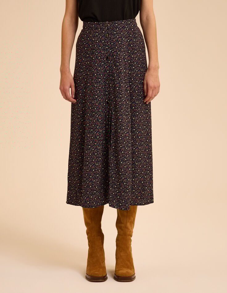 I.Code black midi skirt with winter floral print Margaux-3 I.Code black midi skirt with winter floral print Margaux-3