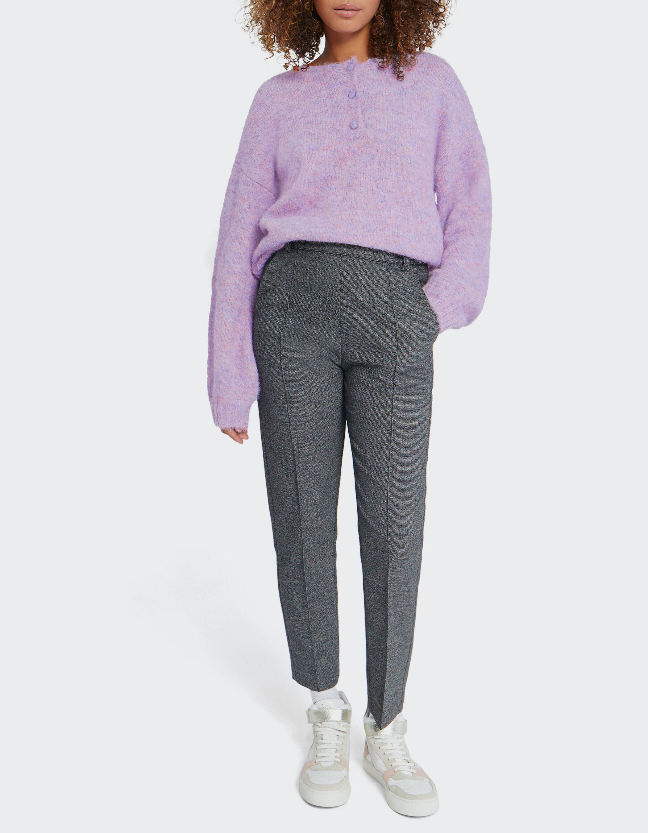 Pull parme tricot chine avec col boutonne I.Code