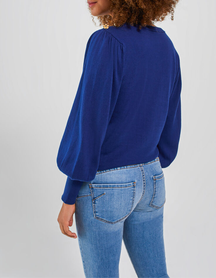 I.Code navy blue knit sweater with buttoned shoulders-2