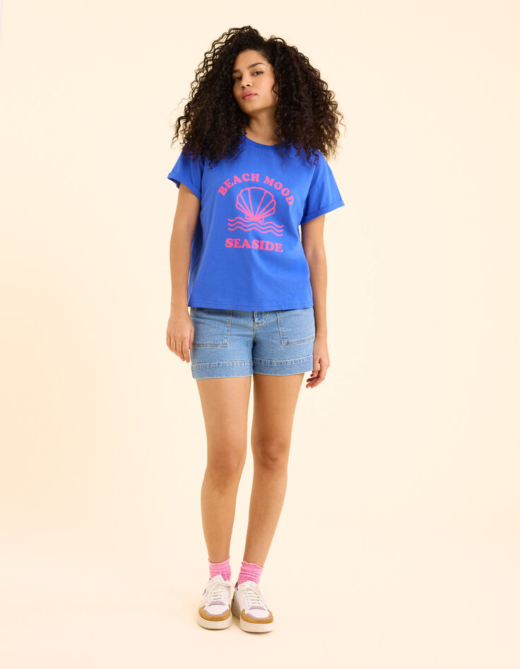 T-shirt bleu message visuel coquillage I.Code-4 T-shirt bleu message visuel coquillage I.Code-4