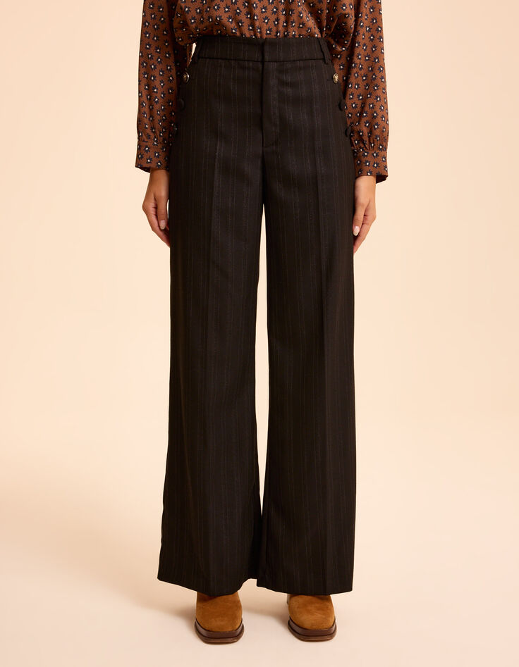 Zwarte geklede wideleg broek strepenmotief CORALINE I.Code-5