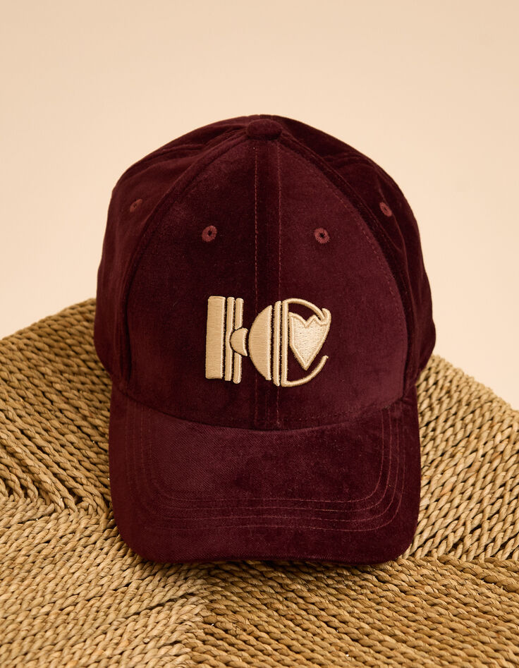 I.Code burgundy velvet cap with embroidered monogram-6 I.Code burgundy velvet cap with embroidered monogram-6