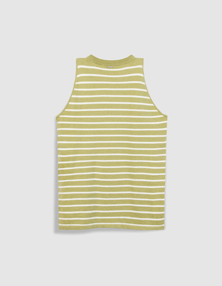 Gr&uuml;n gestreifter &auml;rmelloser Pullover f&uuml;r Frauen-7