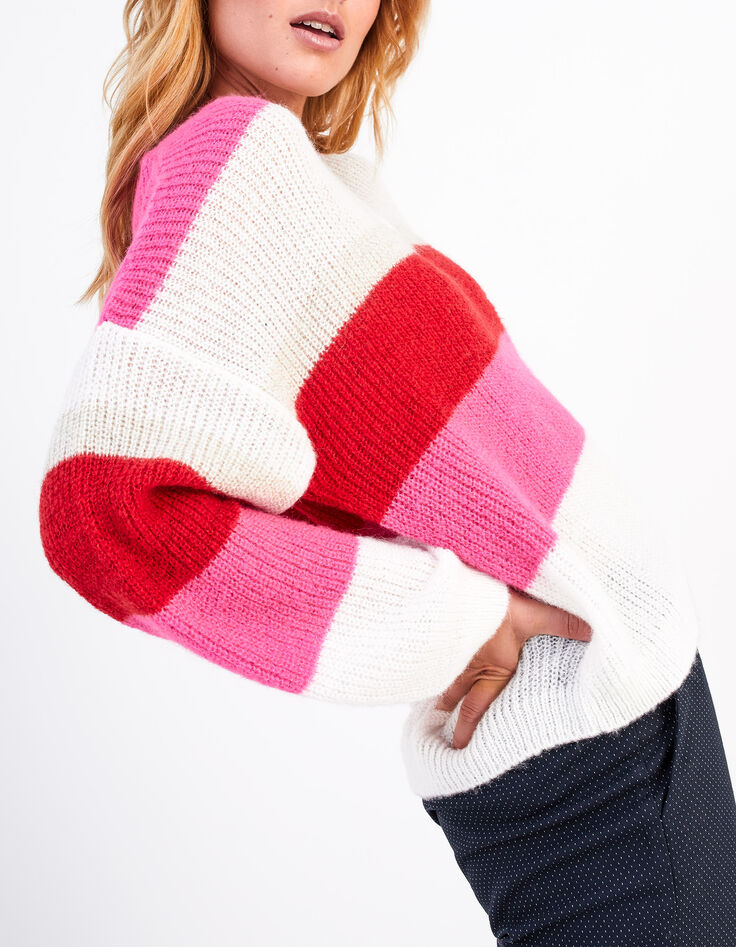 I.Code breit gestreifter Pullover mit V-Ausschnitt-4