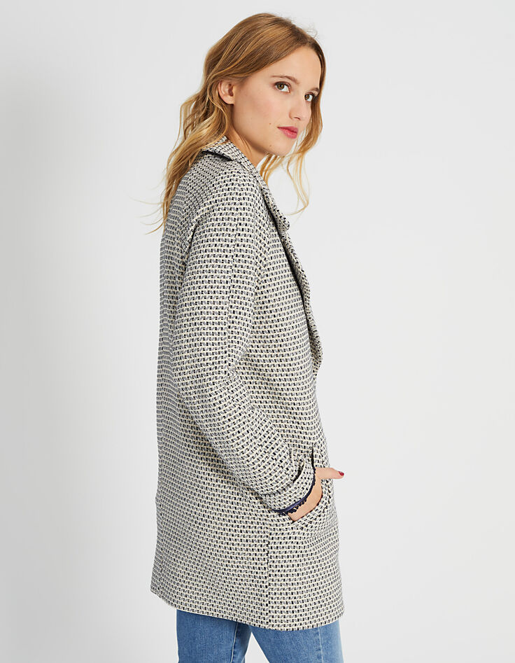Manteau marine jacquard fantaisie I.Code-4 Manteau marine jacquard fantaisie I.Code-4