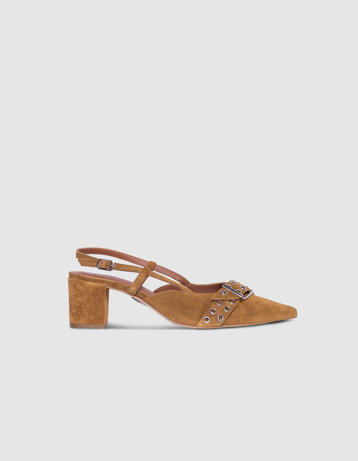Camel Wildleder Slingback Pumps Damen-1
