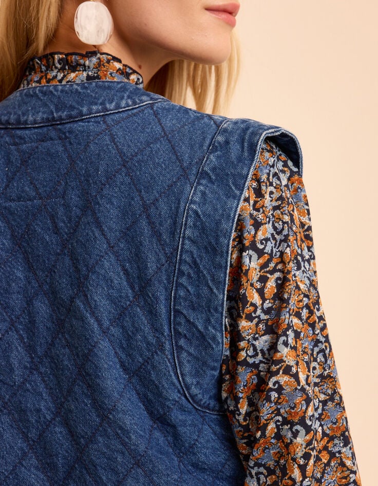 Blaue gesteppte Jeansjacke ohne &Auml;rmel I.Code-7